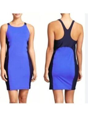 Athleta Caspian Colorblock Racerback Swim Dress size large blue